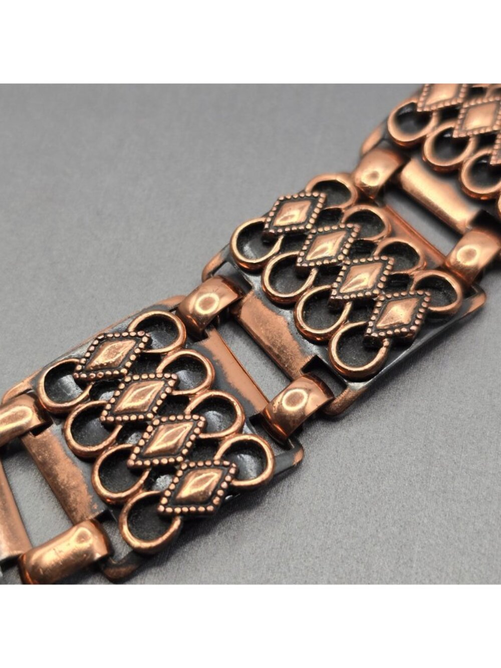 Vintage Copper Filigree Panel Bracelet 7" Wide Boho Geometric Link Statement - Picture 2 of 12